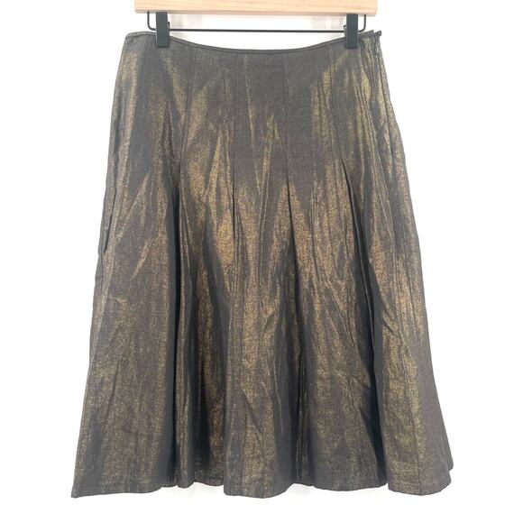 BCBGMaxAzria Dresses & Skirts - BCBGMAXAZRIA Skirt Size 4 Gold Black Pleated High Waisted A-Line Business Casual